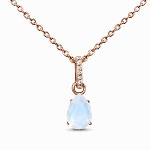 Classic Fine 925 Sterling Silver Pear Halo Moonstone Pendant Necklace